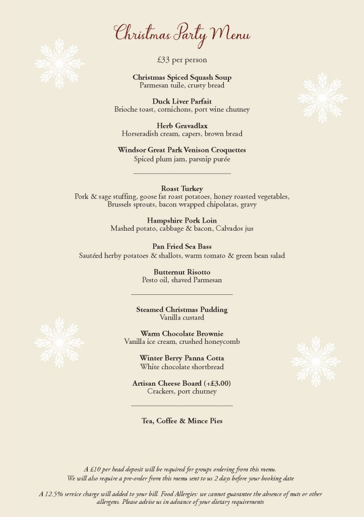 The Fox and Hounds | Christmas Party Menu